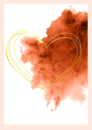 Frame with Heart and Watercolor Splash. Wedding invintation card.の写真素材