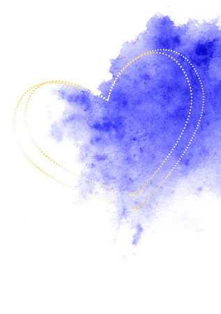 Blue Watercolor Splash with Heart. Wedding and Valentines Day Invintation Card.の写真素材