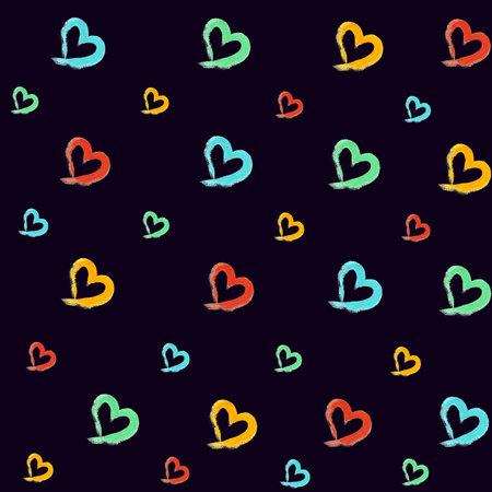 Seamless Heart Pattern On Dark Background. Hand Drawn Illustration.の写真素材