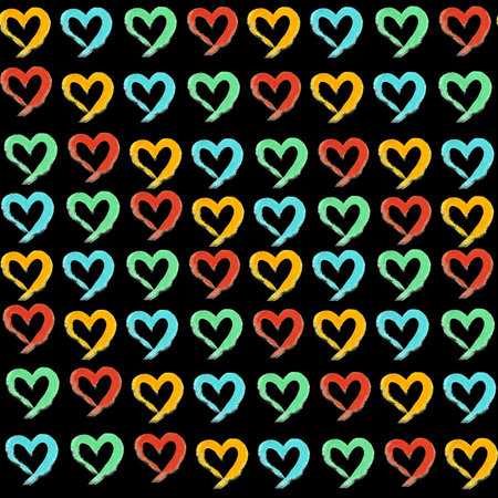 Seamless Heart Pattern On Dark Background. Hand Drawn Illustration.