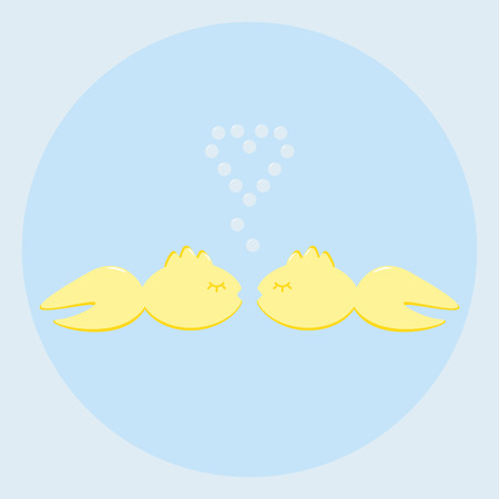 Golden fishes. Two isolated golden fishes in love. Fishes in the sea. Cute fishes. Greeting card template. Flat style vector illustration.のイラスト素材