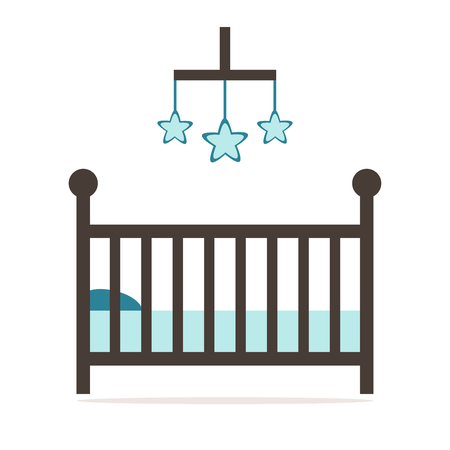 Crib isolated icon. Wooden cot on white background. Flat style vector illustration.のイラスト素材