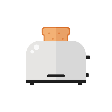 Toaster isolated icon on white background. Toaster with toast bred. Food for breakfast. Flat style vector illustration.のイラスト素材