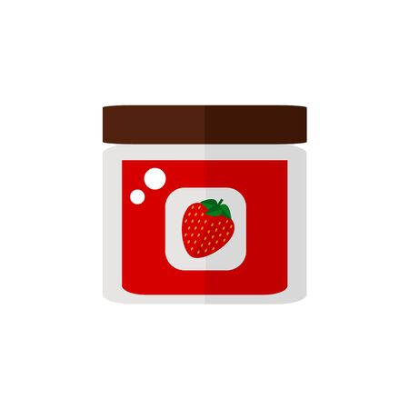 Jam isolated icon on white background. Strawberry jam in a jar. Food for breakfast. Flat style vector illustration.のイラスト素材