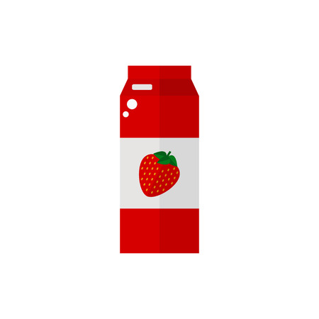 Pack of juice. Strawberry pack of juice icon isolated on white background. Fresh strawberry juice. Flat style vector illustration.のイラスト素材
