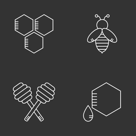 Beekeeping isolated icons on background. Apiary set. Agriculture. Honey bee, spoon.のイラスト素材