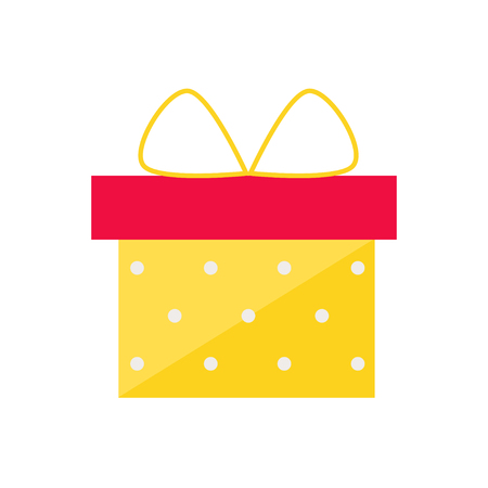 Gift box isolated icon on white background. Birthday present icon. Valentine day gift. Wedding gift. Box with ribbon. Flat style vector illustration.のイラスト素材