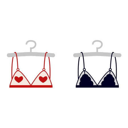 Underwear woman bra on white background. Lingerie women. Modern underwear women isolated icons. Flat design vector illustration.のイラスト素材