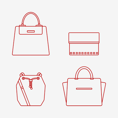 Bag icon isolated on white background. Women bags set. Flat line vector illustration design.のイラスト素材