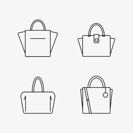 Bag icon isolated on white background. Women bags collection. Flat line vector illustration design.のイラスト素材
