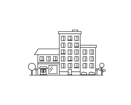 House isolated on white background. Residential urban building. City constructor icon. Flat line vector illustration design.のイラスト素材