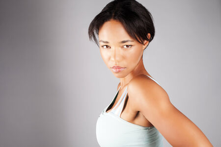 Beauty portrait of sexy african woman. Girl looking at camera.の写真素材