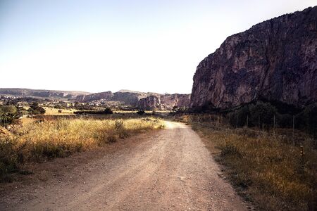 Beautiful landscape of rocky mountain in Sicily. Blue sky.の写真素材