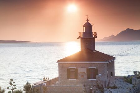 Beautiful sunset view of Makarska Riviera, Croatia. Adriatic sea. Romantic sky.の写真素材