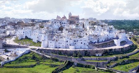 Aerial, drone shot - Ostuni city, Apulia,Italy.の写真素材