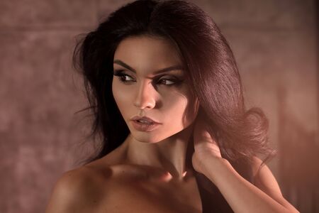 Beauty portrait of sensual caucasian brunette woman.の写真素材