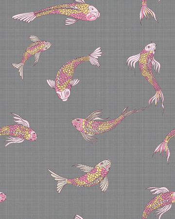 Fish seamless pattern. Wallpaper design. Japanese fish illustration.の写真素材