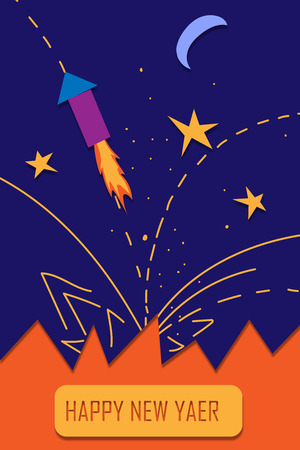 Happy new year card with fireworks on the sky.の写真素材