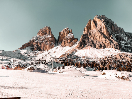 Winter snowy landscape of European Alps.