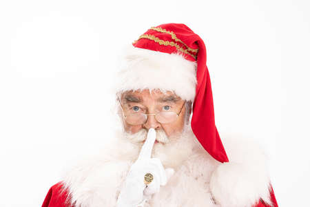 Portrait of real Santa Claus on white studio background.の写真素材