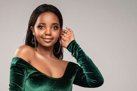 Beauty African American young attractive woman portrait. Girl with glamor beautiful makeup wearing...