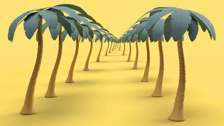 3d render, tunnel of green palm trees in the desert, travel travel agencyの写真素材