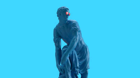 3d render male statue the man is bending over and tying his shoelacesの写真素材