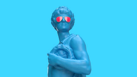 3d render sculpture with a wreath in the hand of blue colorの写真素材