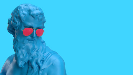 3d render bust with beard a man looks from top to bottom there is a place for text advertising color backgroundの写真素材
