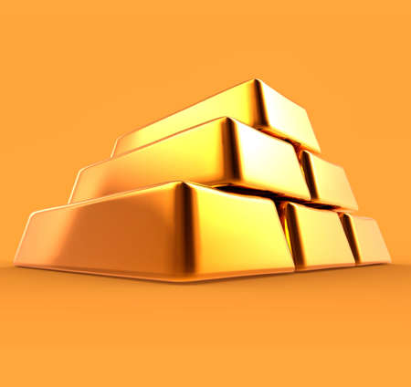 Gold Bars 3D Render Isolatedの写真素材