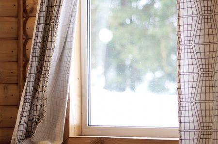 Clear window with the curtain  の写真素材