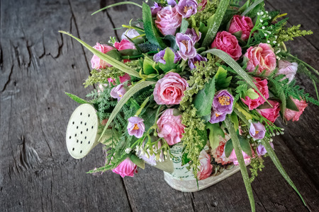 Roses Bouquet in Watering Potの写真素材