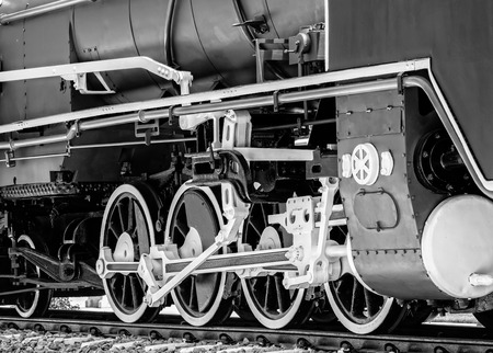 Detail of Steam Locomotive in Black White Detail of Steam Locomotive in Black White