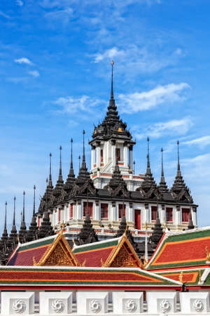 Thai Architecture, The Metallic Temple   Wat Ratchanadaram with Bronze Roof, Bangkok, Thailand の写真素材