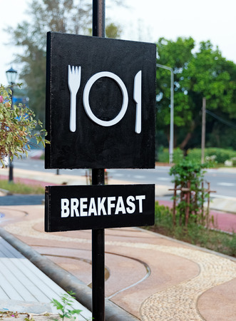 Breakfast Signboard in Black and White color, Closeupの写真素材