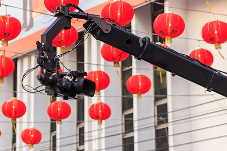 Professional Video Camera on Camera Crane in actionの写真素材