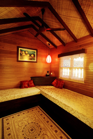 Cozy and warm hotel suite interior like cabinの写真素材
