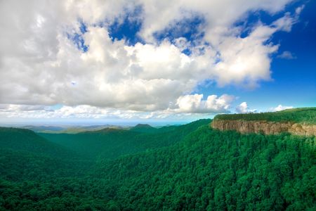 High viewpoint on mountain range and valley
