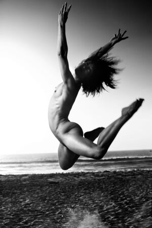 Black and white artistic beach nudeの写真素材