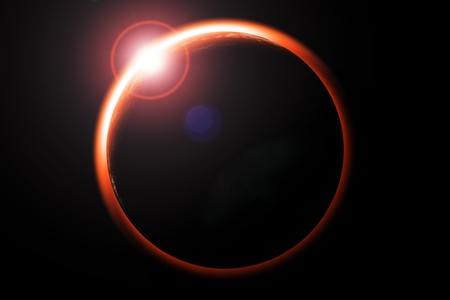 Digital illustration of lunar eclipse red and blackの写真素材