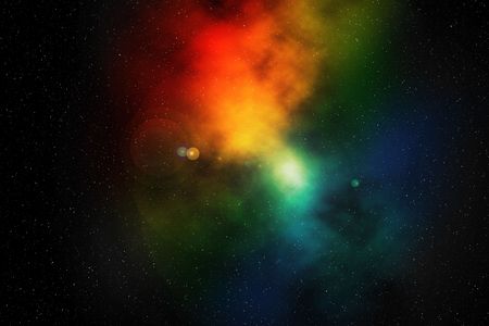 Digital illustration of deep space, colourful nebulaの写真素材