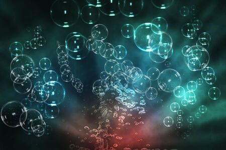Underwater scene with bubbles, green blue and red background
