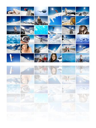 Wall of tv screens showing winter, snow and ice themed images
