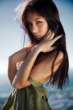 Beautiful Eurasian model outdoorsの写真素材