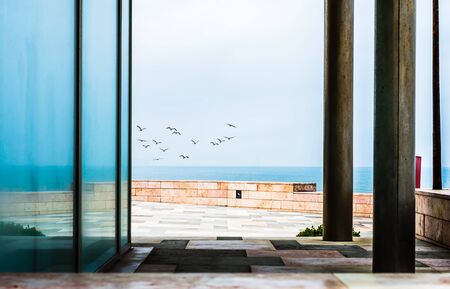 Ocean view from a terrace with columns