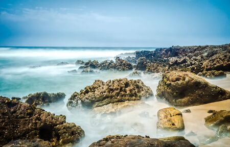 Landscape with a rocky beach at the Atlantic Oceanの写真素材