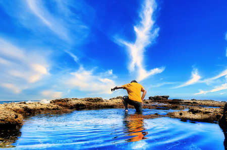 Reflections in a seascape at noon in the Atlantic Ocean