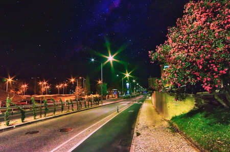 Night through the city on a summer day