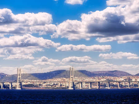View from the banks of the Tagus River in early autumnの写真素材