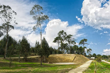 View from a park with a stone amphitheaterの写真素材